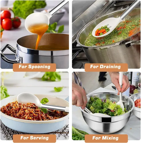 Miniatura 4 de TeamFar Utensilios de Cocina, 4 PCS Utensilios de Cocina de Silicona con Mango de Acero Inoxidable, para Utensilios de Cocina Antiadherentes