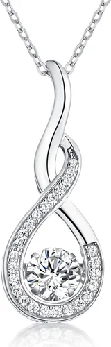 JO WISDOM Infinity Collares, plata de ley 925, circonita cúbica, nudo infinito, con colgante de diamante bailando, joyería de piedra de nacimiento