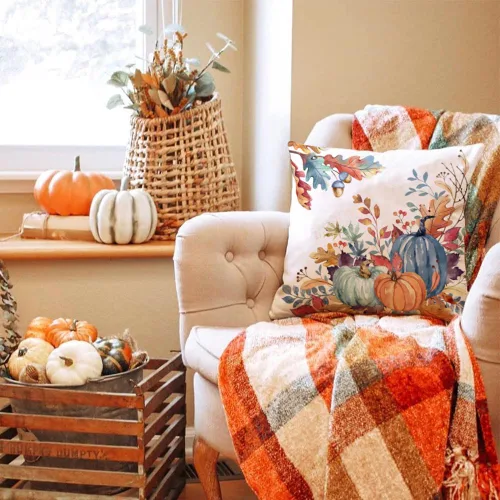 Miniatura 4 de DFXSZ Fundas de almohada de otoño de 16 x 16 pulgadas, juego de 2 fundas decorativas de otoño de hojas caídas de calabaza en acuarela azul y verde