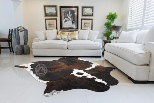 Miniatura 2 de Sunshine Cowhides Alfombra de piel de vaca genuina, piel rústica de vaca para sala de estar, dormitorio, comedor y oficina, piel gruesa de animal