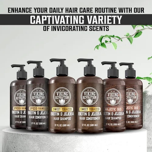 Miniatura 7 de Viking Revolution Majestic Oud - Juego de champú y acondicionador para hombre con biotina y aceite de jojoba, champú natural para el cabello