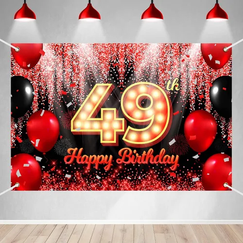Miniatura 16 de Telón de Fondo Banner de Feliz 10º Cumpleaños Tema Negro y Rojo con Fondo de Neón Brillante y Moda para Fiesta de Cumpleaños Fotografía Accesorio