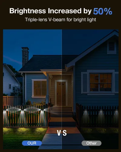 Miniatura 2 de Luces de valla alimentadas por energía solar al aire libre, impermeables, LED de 3 lados, paquete de 8 para patio, cubierta, terraza, barandilla