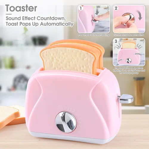 Miniatura 5 de Juegos de cocina de juguete para niños, accesorios de cocina para niños de 4 a 8 años de 3 a 5 años, juguetes para electrodomésticos de cocina, Rosa