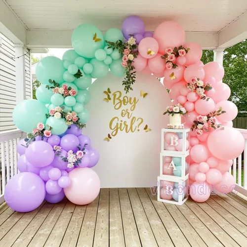 Miniatura 9 de Kit de arco de globos rosa, morado y verde menta, globos pastel de doble relleno con mariposas doradas para baby shower, cumpleaños de niña, tema