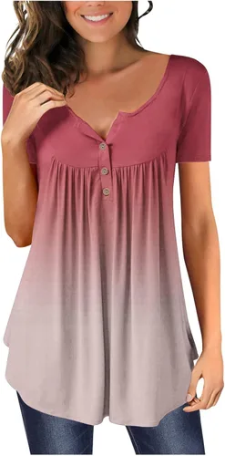 Camisetas de manga corta para mujer, para ocultar el vientre, camisetas de manga corta para verano, lindas camisetas Henley con vuelo, blusas