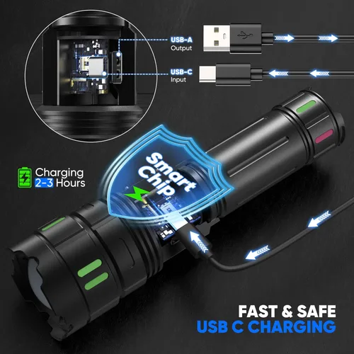 Miniatura 4 de Linternas recargables de alto lúmenes 10000 de larga distancia, 3 modos de un solo clic, linterna LED súper brillante USB C de larga duración 15H
