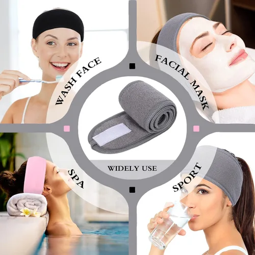 Miniatura 7 de Whaline Diademas faciales de spa, 3 piezas, diadema de tela de toalla suave y ajustable para lavado de cara, ducha, cubierta facial, yoga