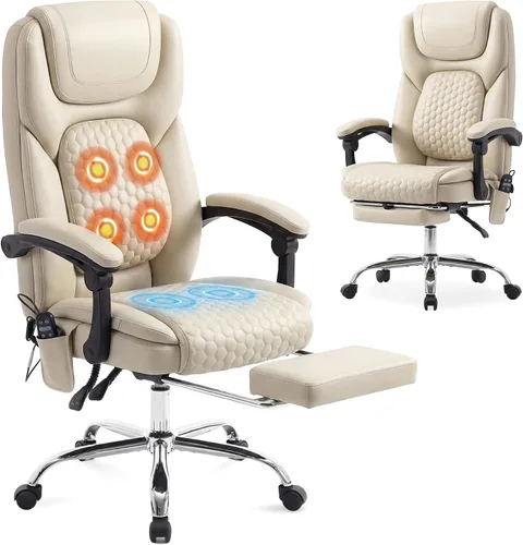 Miniatura 12 de MALOL Silla de oficina de masaje de 300 libras, silla de escritorio grande y alta con 3 niveles de calor y reposapiés, silla ejecutiva ergonómica