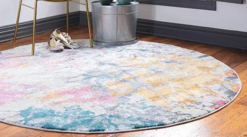Miniatura 3 de Unique Loom Aurora Collection - Alfombra de área de transición abstracta abstracta del suroeste botánico (6 pies x 6 pies, redonda, beige y gris)