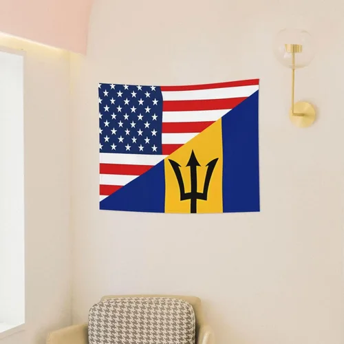 Miniatura 4 de Tapiz decorativo para pared, diseño de bandera estadounidense y bandera de Barbados, para colgar en la pared, manteles de arte hippie de 29 x 37