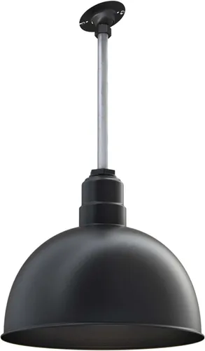 Miniatura 35 de Steel Lighting Co. Colgante de cuenco rosa Lámpara montada en el techo Cúpula de 15 pulgadas vástago de 12 pulgadas Estilo granero de acero