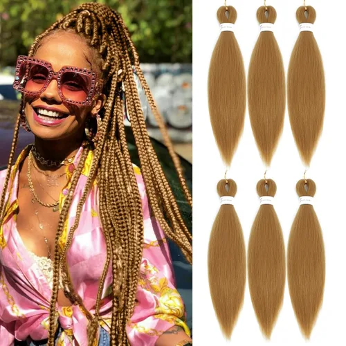 Miniatura 46 de Extensiones de cabello trenzado preestirado colorido, 3 colores, mezcla de cabello trenzado para niñas, 26 pulgadas, 3 paquetes