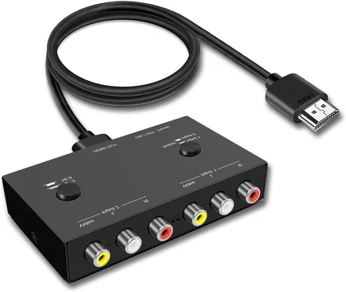 Adaptador convertidor RCA/AV a HDMI de 2 puertos para WII, N64, Xbox, PS1/2/3, reproductores de DVD, etc. (salida HDMI 2AV en 1)