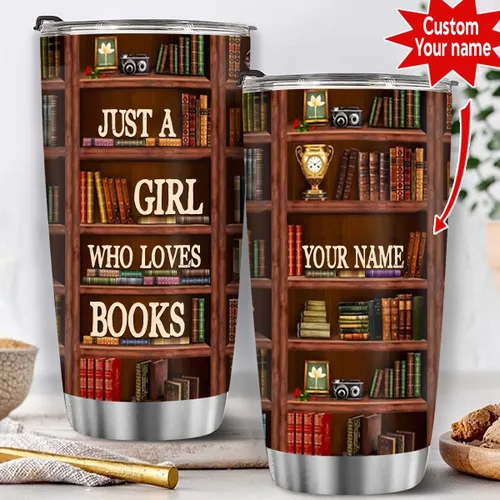 Miniatura 2 de T40413 - Taza personalizada para amantes de los libros, taza de café con texto en inglés "Just A Girl Loves Book", regalo para mujeres y niñas