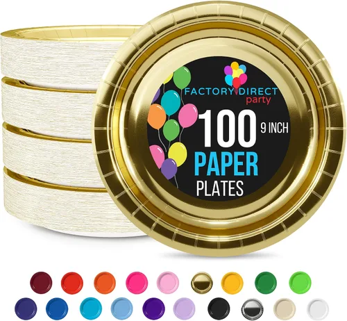 Miniatura 16 de Exquisite Party Solids - Platos desechables de papel amarillo de 7 pulgadas, para fiestas, 100 unidades, resistentes, 350 GSM, suministros