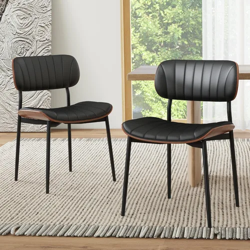 Miniatura 19 de HENGJIANYI Bentwood - Juego de 2 sillas de comedor modernas de piel sintética con patas de metal, sillas de cocina tapizadas de mediados de siglo