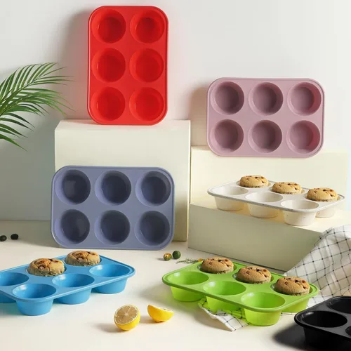Miniatura 9 de 2 Pack 6 Tazas Molde de Silicona Mini para Magdalenas con Marco Reforzado de Metal Moldes de Silicona para Cupcakes y Pasteles Bandejas para Hornear