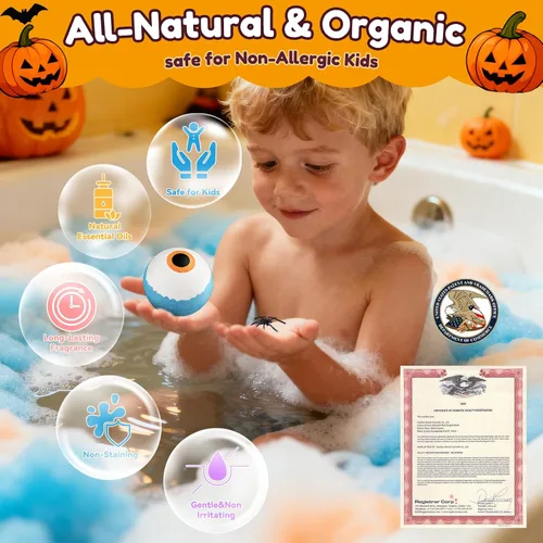 Miniatura 2 de Bombas de baño de Halloween para regalos de niños: 9 piezas de bombas de baño de globo ocular con juguetes sorpresa en el interior, juguete de baño
