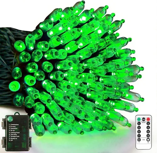 Miniatura 12 de 100 luces LED de color blanco cálido a multicolor de 33 pies, funciona con pilas, 8 modos, tira de luces para interiores y exteriores, para árbol