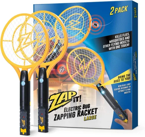 Miniatura 17 de Zap It Bug Zapper - Raqueta mata mosquitos recargable de 4000 voltios, cable de carga USB, Paquete de 2 Amarillo