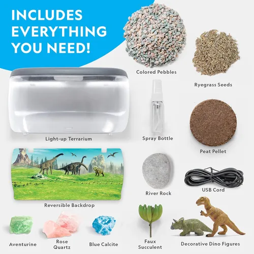 Miniatura 6 de National Geographic - Kit de terrario iluminado para niños, construye un hábitat de dinosaurios con plantas reales y piedras preciosas, kit