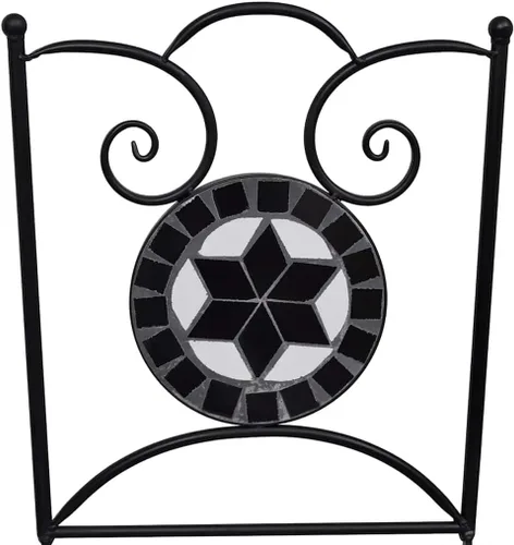 Miniatura 5 de vidaXL Juego de 2 sillas plegables de mosaico bistró, asientos de cerámica en blanco y negro, marco de hierro con recubrimiento de polvo, asientos