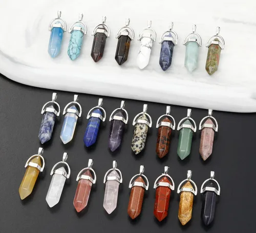 Miniatura 4 de Lezam 24 piezas de dijes de cristal de curación para mujeres, piedras naturales de cuarzo de chakra, dijes hexagonales de piedra preciosa a granel
