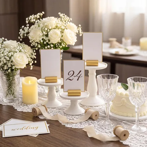 Miniatura 7 de Ripeng 24 soportes dorados para números de mesa, soporte de madera para tarjetas de lugar, mini soporte de mesa para boda, Navidad, vacaciones