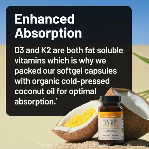 Miniatura 10 de NatureWise Vitamina D3 5000IU + K2 (MK7) 100mcg con aceite de coco orgánico extra virgen – Apoya la absorción de calcio, salud ósea e inmune – Sin