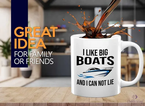 Taza de café Boat Lover de 11 onzas, color blanco, con texto en inglés "I like Big Boats" (I like Big Boats), para amantes del lago, amante del mar,