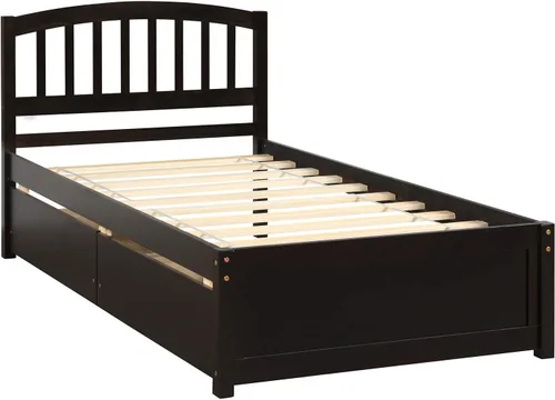 Miniatura 5 de Harper & Bright Designs Cama de plataforma de madera con cajones, marco de cama de tamaño individual con cabecero, cama de almacenamiento