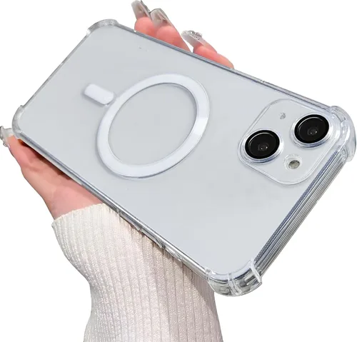 Miniatura 48 de Funda magnética transparente para iPhone 14 Plus, lujo brillante en las cuatro esquinas, protección de grado militar a prueba de golpes