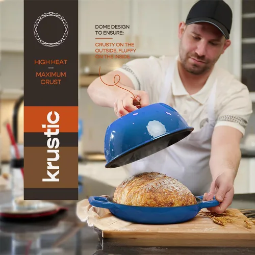 Miniatura 3 de Krustic Horno holandés de hierro fundido esmaltado para hornear pan de masa madre, olla redonda de 6 cuartos de galón con tapa, juego de utensilios