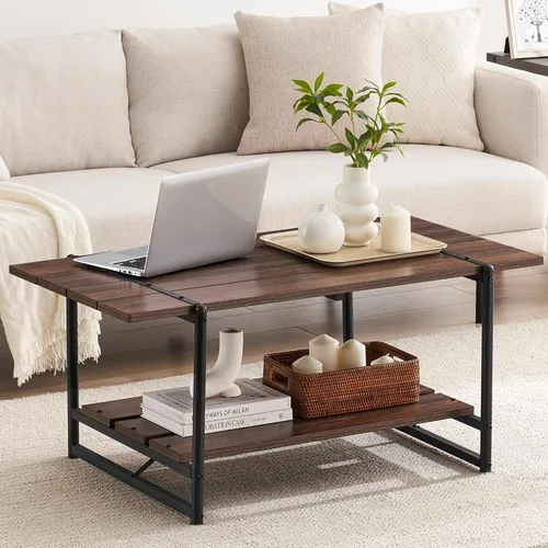 Miniatura 9 de Mesa auxiliar para sala de estar, mesas de sala de estar de 2 niveles, mesa de centro moderna para sala de estar, mesa de centro de madera