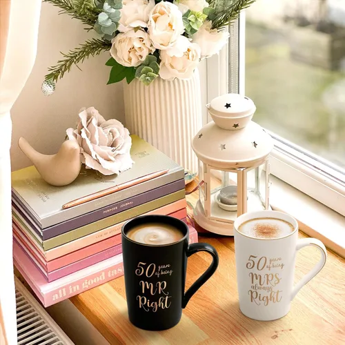 Miniatura 2 de YHRJWN - Regalos de 50 Aniversario de Boda, Set de Tazas de 50 Años de Ser el Sr. y la Sra. Siempre Correctos, Ideas de Regalos de Boda para Padres