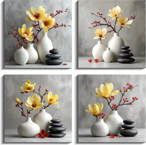 Miniatura 12 de NAN Wind Arte de pared en lienzo de orquídeas rosas y piedras zen - Decoración de orquídeas - Cuadros de flores de spa - Arte de pared Zen