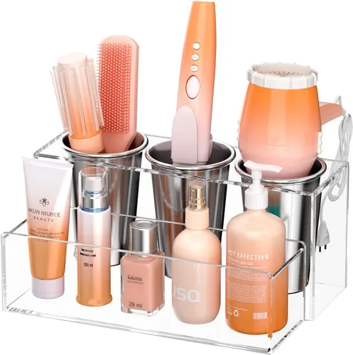 Miniatura 8 de NIUBEE Organizador de herramientas para el cabello, secadora de pelo acrílica y soporte para peinado, organizador de secadora de baño para encimera