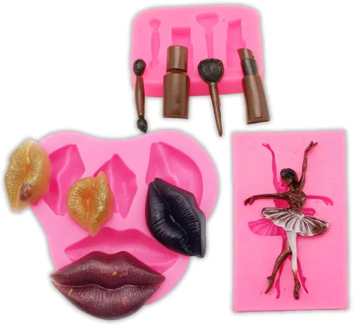 3pc chica bailarina, herramientas de maquillaje, labios boca silicona chocolate molde pastel decoración herramientas Fondant Sugarcraft moldes Molde