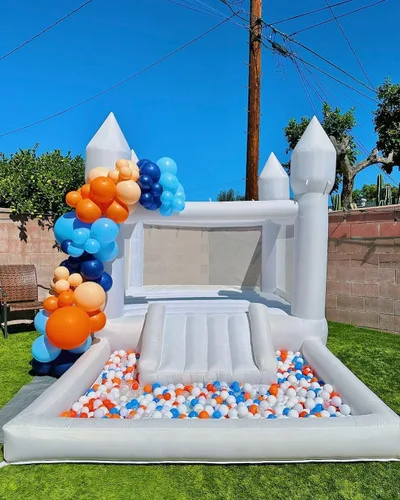 Miniatura 6 de iLink-outer White Bounce House para niños, 13 x 8 x 8 pies, casa hinchable blanca Oxford con tobogán y hoyo de bolas, perfecta para fiestas