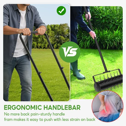 Miniatura 8 de Aireador de césped, aireadores manuales resistentes para césped con doble peso de hasta 100 libras, herramienta de césped con 39 picos, aireador
