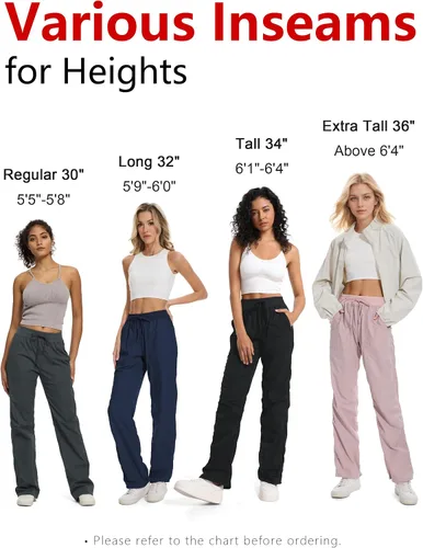 Miniatura 6 de SEVEGO Pantalones de entrepierna alta para mujeres de 76,2 cm/81,28 cm/86,36 cm/91,44 cm, ligeros para estudio de baile, con arrugues, pantalones