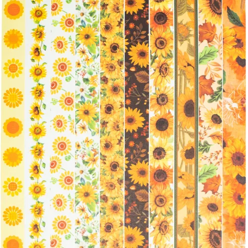 Miniatura 6 de Juego de 10 rollos de cinta washi de girasol, estampado floral, cintas decorativas para manualidades, diarios, planificadores, álbumes de recortes