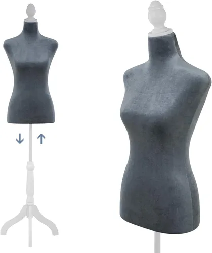 Miniatura 7 de Maniquí cuerpo vestido forma torso maniquí femenino 49.6-63.4 pulgadas maniquí con altura ajustable trípode de madera soporte para la exhibición