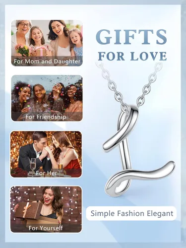 Miniatura 55 de EUDORA Collares de plata esterlina con inicial para mujer, regalos clásicos de 26 letras sin cuello para niñas, hermana, madre hija, cadena de 18