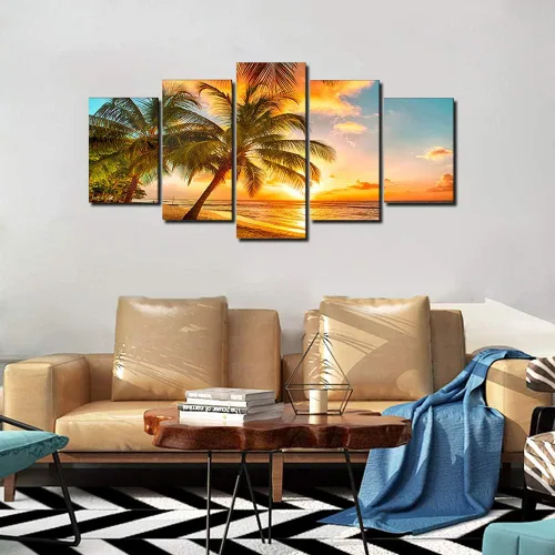 Miniatura 7 de Arte de pared de paisaje marino dorado, océano, playa, arte de pared acogedor, moderno, océano, puesta de sol, mar, playa, lienzo, pinturas sobre