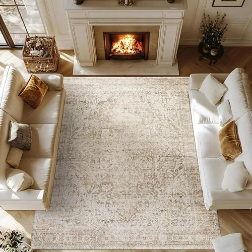 Miniatura 20 de Alfombra de área pequeña de 2x3 pies, antideslizante, neutra, persa lavable estilo casa de campo para entrada, para interiores, color beige tostado