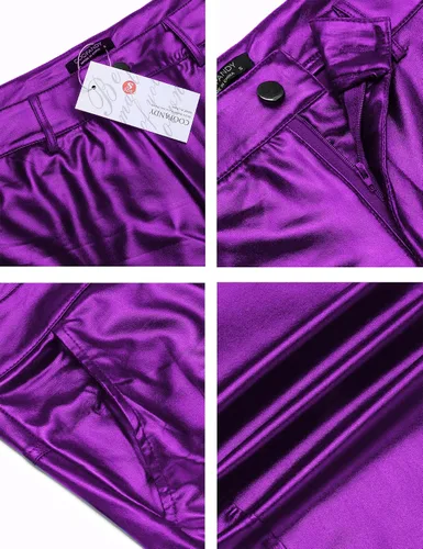 Miniatura 6 de COOFANDY Pantalones de mezclilla metálicos brillantes para hombre, para fiesta, baile, discoteca, discoteca, pantalones de pierna recta, Metálico