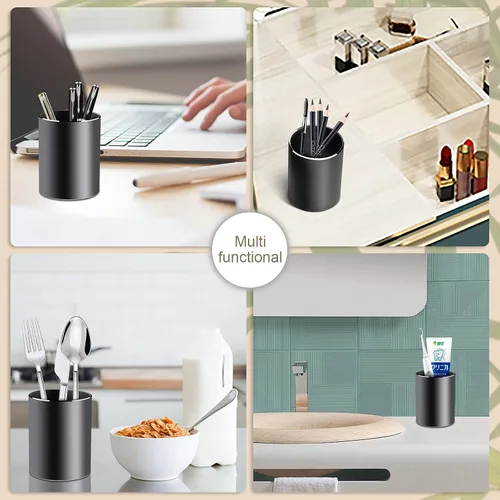 Miniatura 5 de Vaydeer Portalápices de Metal de Aluminio para Escritorio, Organizador de Escritorio Redondo y Portalápices Negro para Oficina, Escuela, Hogar