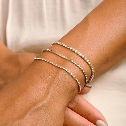 Miniatura 2 de Pulsera de oro para mujer, chapada en oro de 14 quilates, con cuentas de margaritas y perlas de tenis, joyería simple